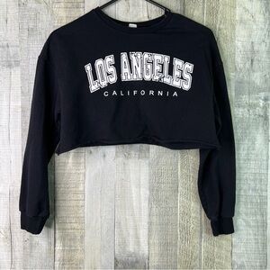 Los Angeles California Black 3/4 Sleeve Cutoff Black T-Shirt w/White Lettering